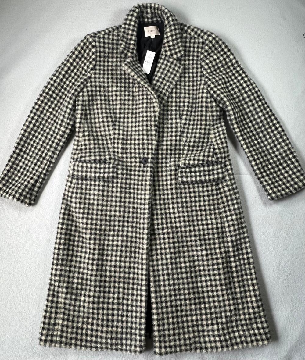 LOFT Classic Houndstooth Women's Super Soft, Black & White Checkered Coat NEW